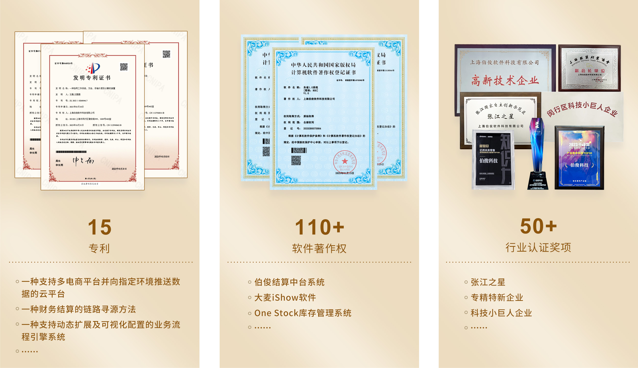 15项专利，，，，，，，，110+软件著述权